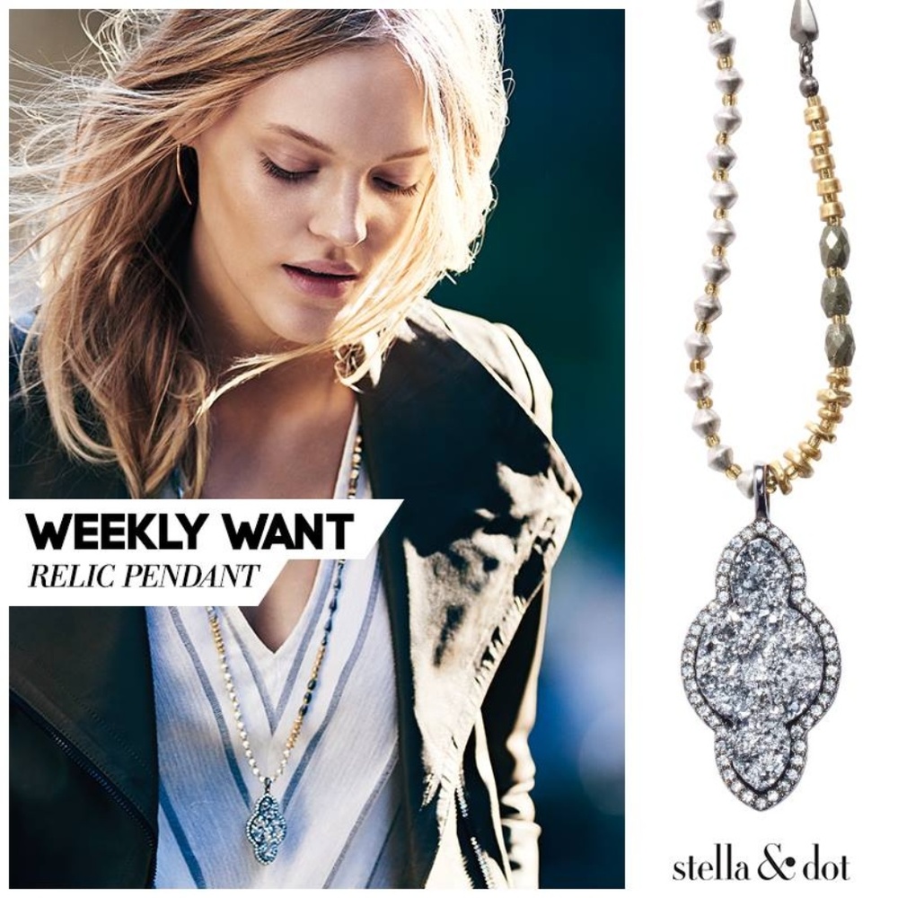 Stella & Dot | Mixed Metal Hematite Elegantly Edgy⚔️⚜️🌚Relic Pendant Nec…